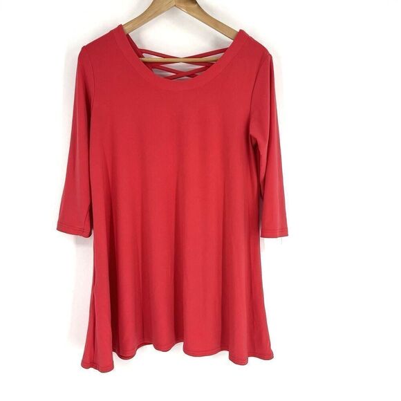 Sympli Tunic Top Size 8 Womens Pink Stretch Lagenlook Flowy Career Strappy Back - Picture 3 of 7